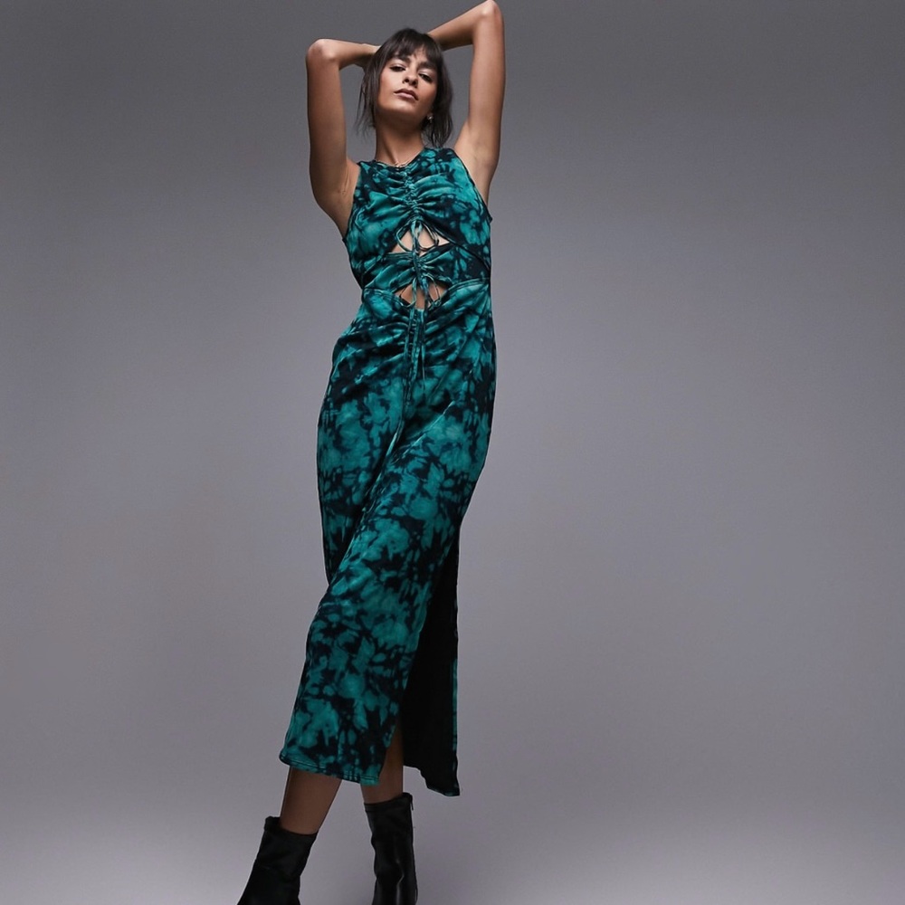 Topshop Teal Tie-Dye Maxi Dress